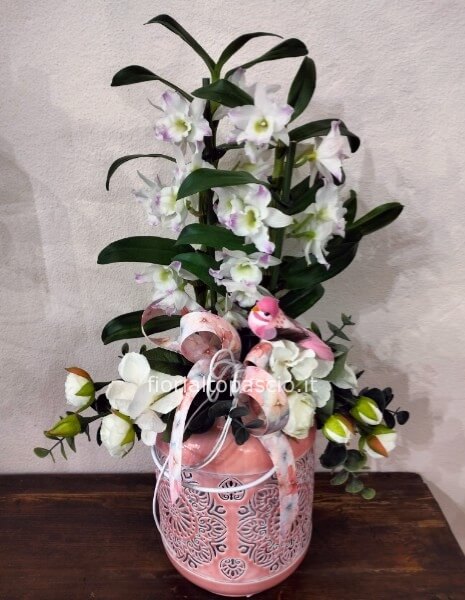 Pianta orchidea con con lanterna 